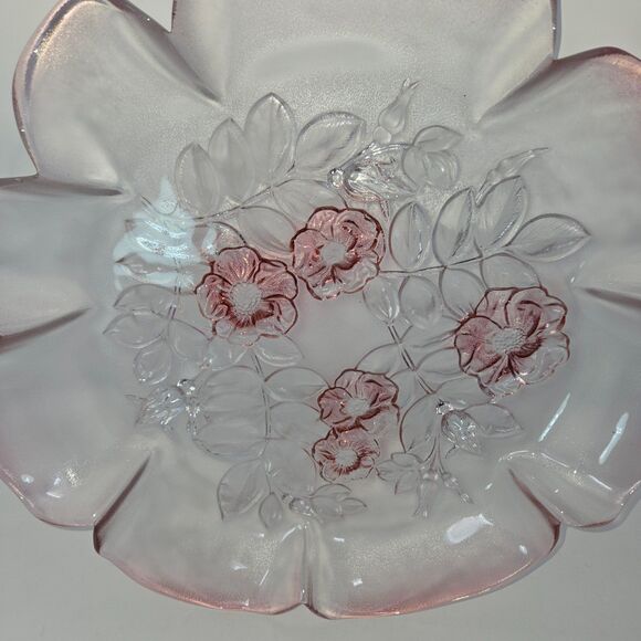 MIKASA Rosella Round Serving Platter 12" Walther Crystal Pink Rose Ruffled - Picture 2 of 14